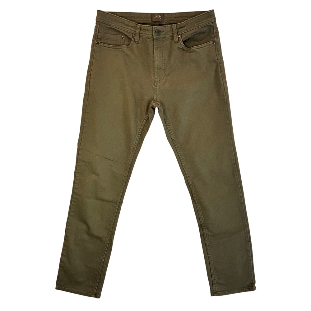 Jachs New York Mens 32x34 Slim Fit Pants Olive Green 5Pocket Brushed Twill Chino